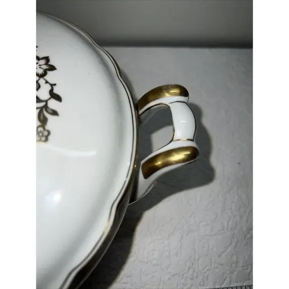 Lot Is 2 Bavaria Schirnding Serving Bowl with Lid #39 Floral White & Gold